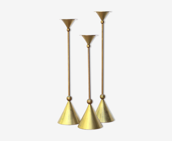Trio de bougeoirs en laiton de Christian de Beaumont, années 70