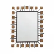Rectangular brutalist mirror in wrought iron and terracotta tiles.