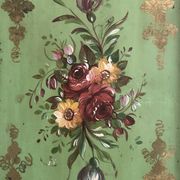 Large Napoleon III tray, painted sheet metal, floral motif