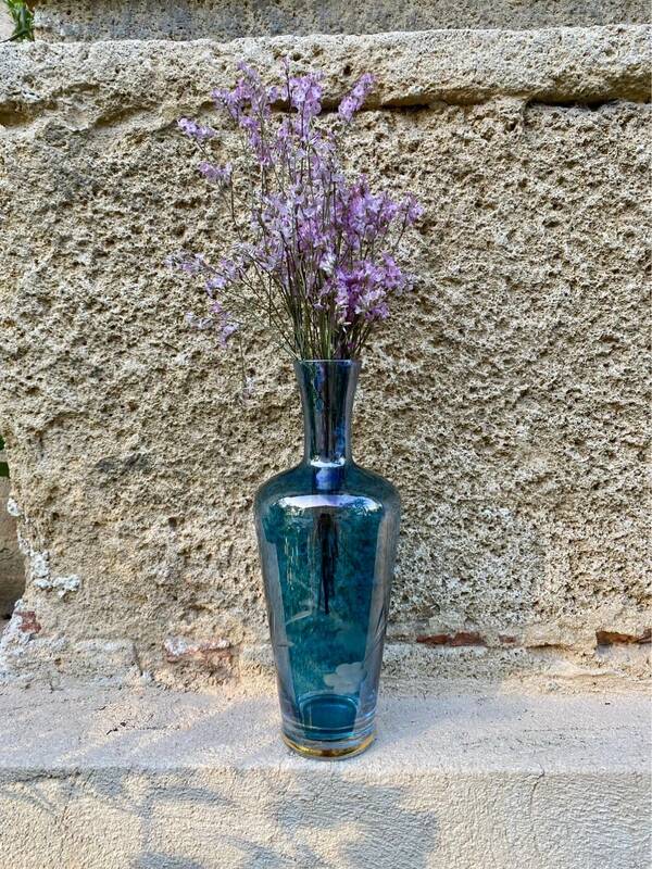 Vintage engraved blue vase