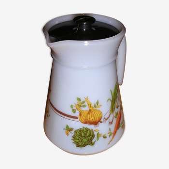 Vintage arcopal pitcher decorated with vegetables