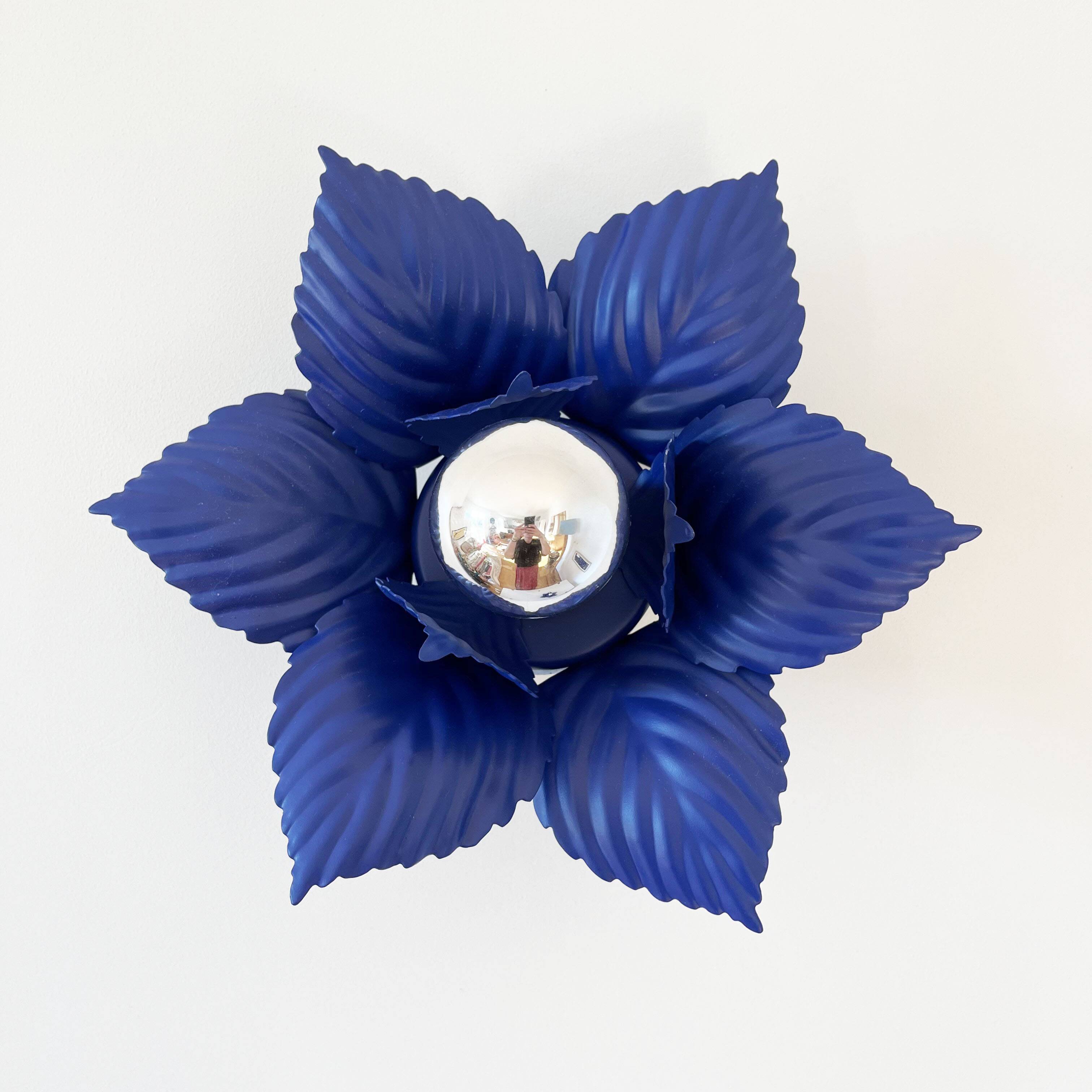 Pair of vintage Masca blue metal flower wall lights