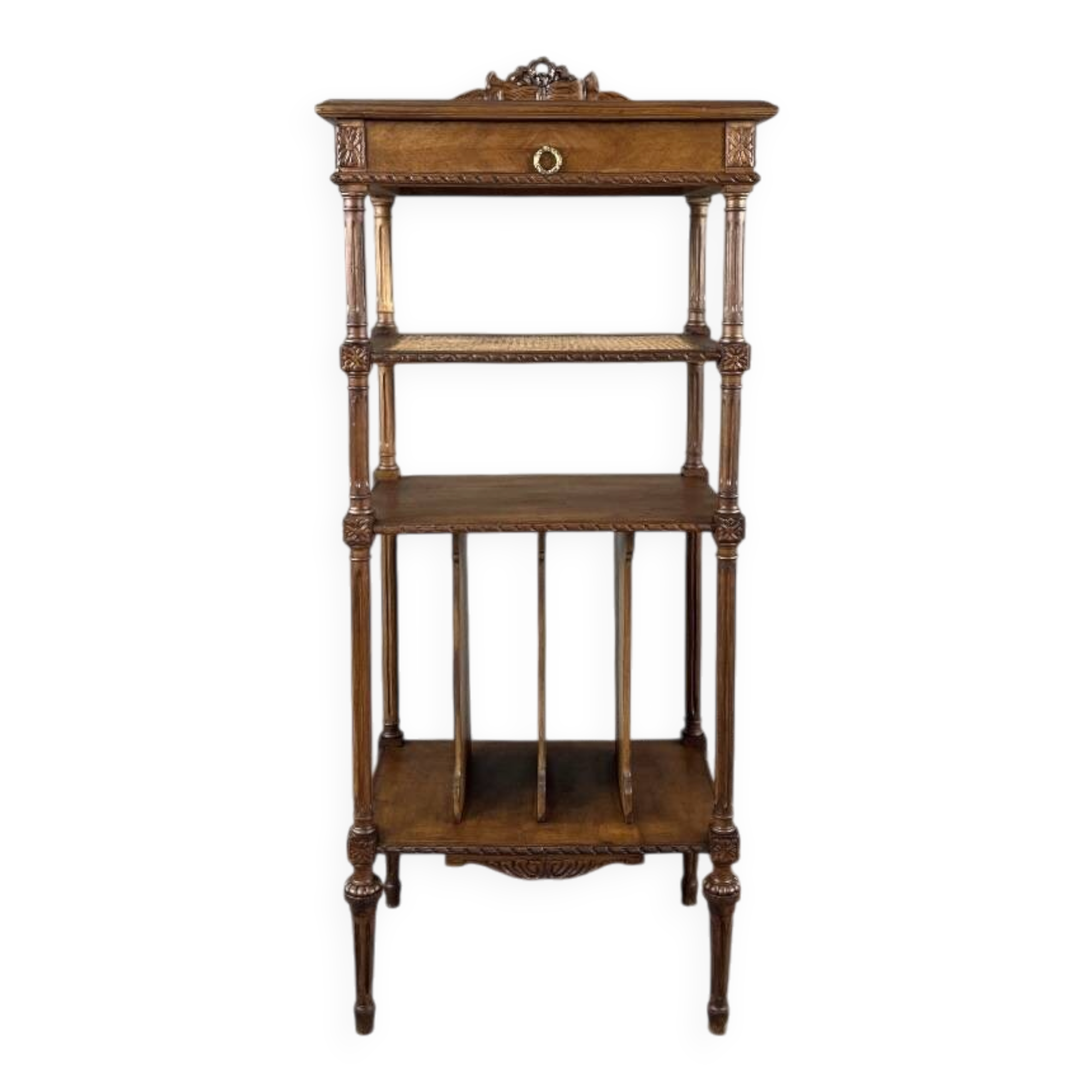 Louis XVI style music cabinet in carved wood with caning, 19th century.