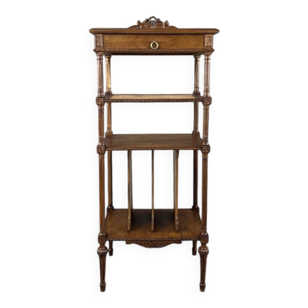 Meuble à musique de style Louis XVI en bois sculpté avec cannage, XIXe Siècle