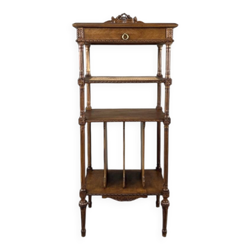 Louis XVI style music cabinet in carved wood with caning, 19th century.