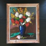 Tableau bouquet vase bleu