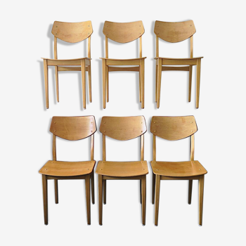 Set of 6 Danish plyywood dining chairs with shaped backs, 1960s