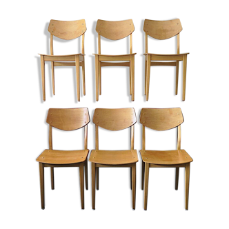 Set of 6 Danish plyywood dining chairs with shaped backs, 1960s