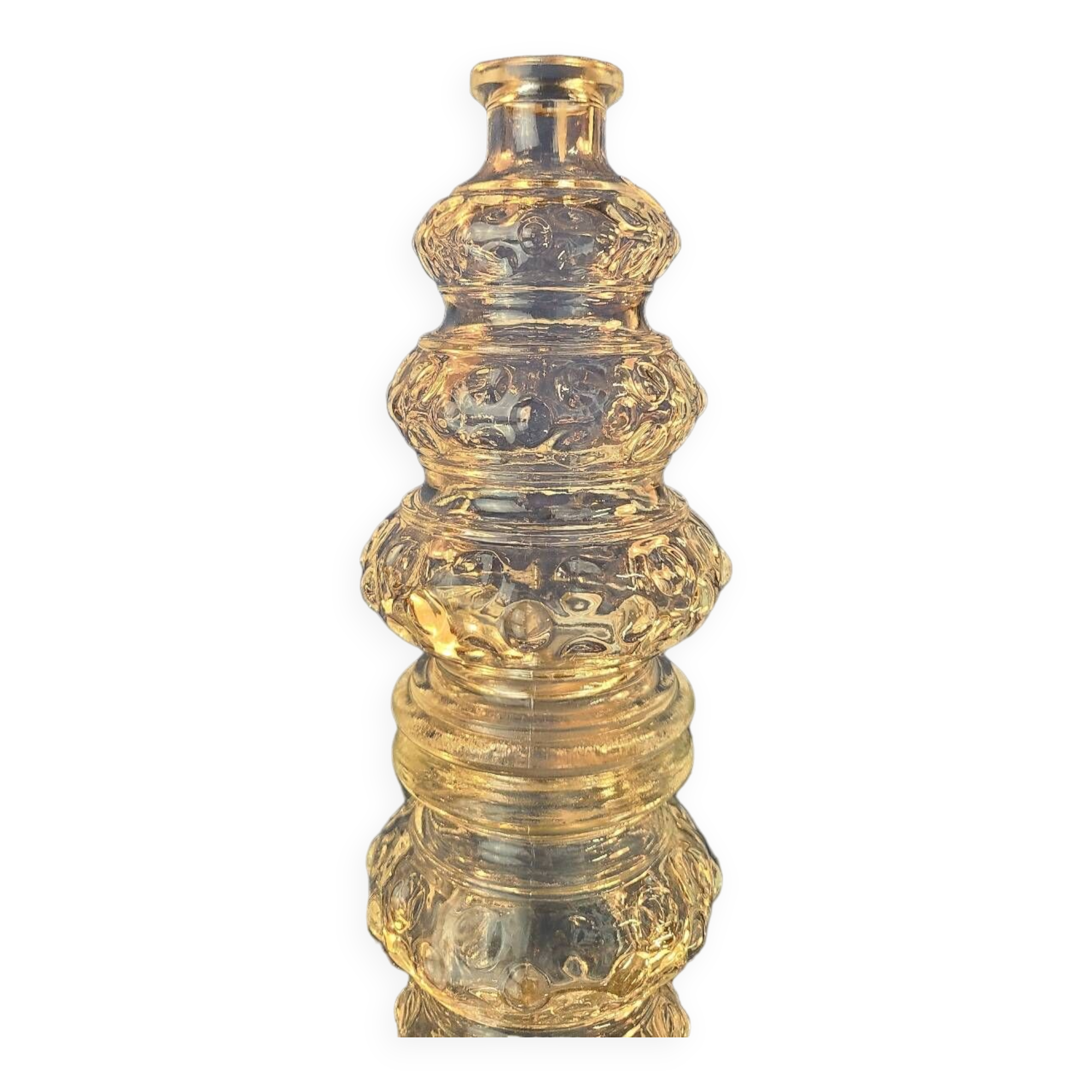 Old 3-branched stone candlestick cut with fine engravings