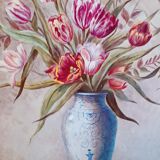 Peinture sur porcelaine Nature Morte "Bouquet de tulipes" XIX ème , Napoléon III