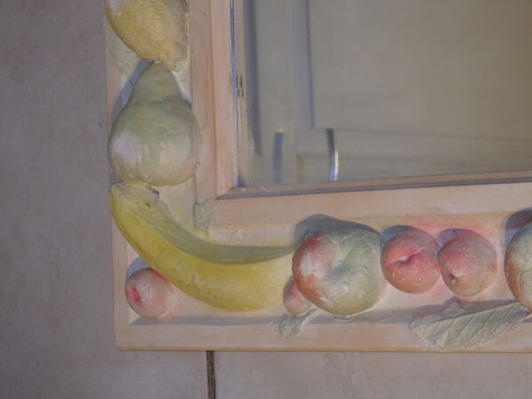 Miroir vintage année 70/80 décoratif plâtre décors de fruits