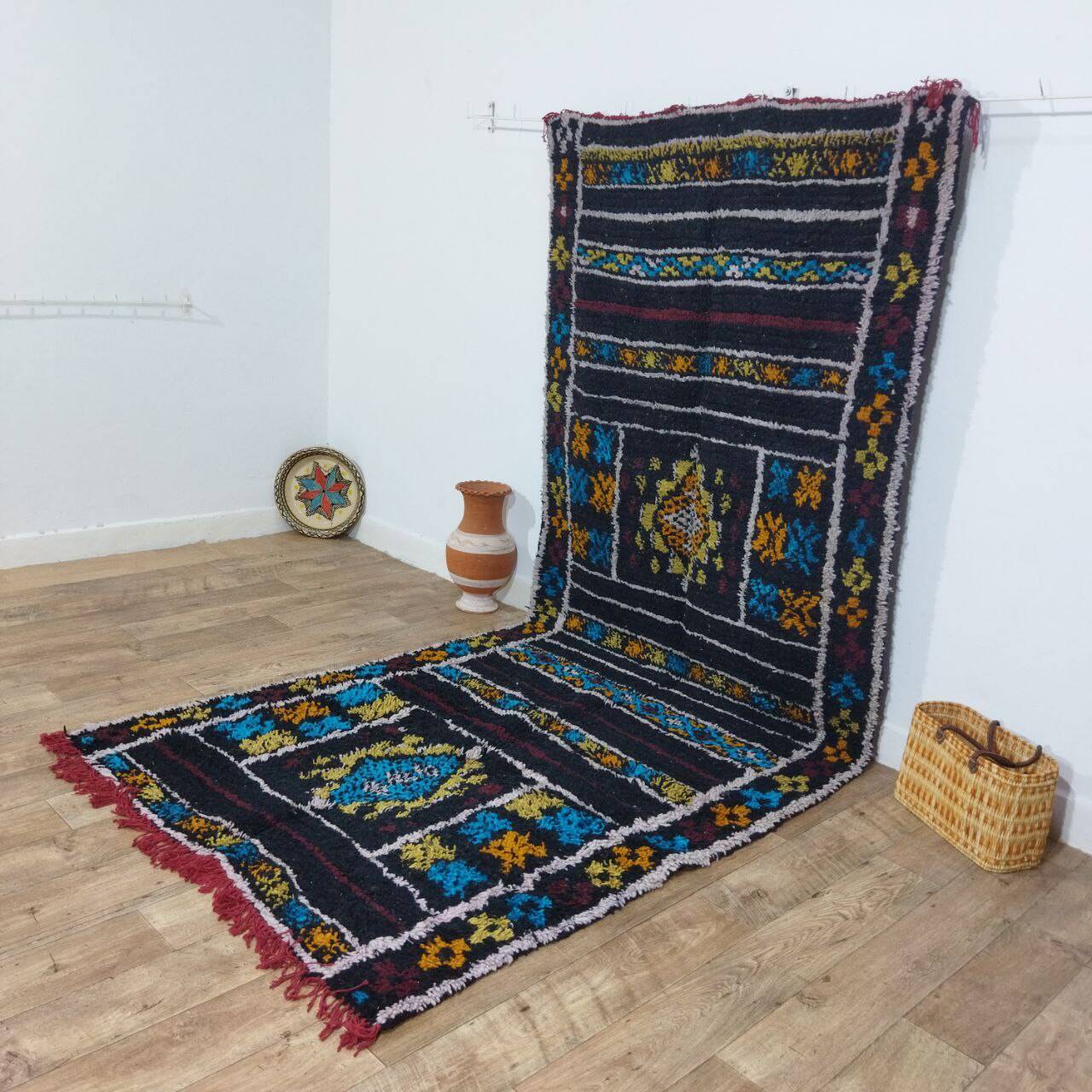 Handmade wool Berber rug 340x140 cm