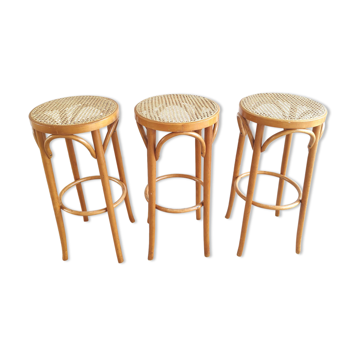 Three bistro stool wood and cannage