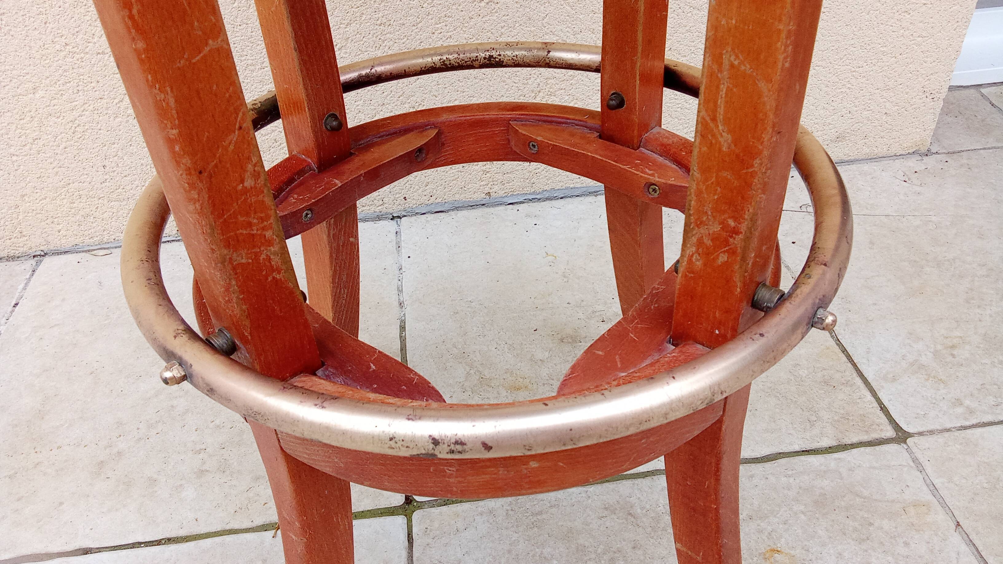 Vintage wood and antique brass bar stool