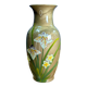 Old Indian Floral Vase Hand Painted Green Gold Background 25cm