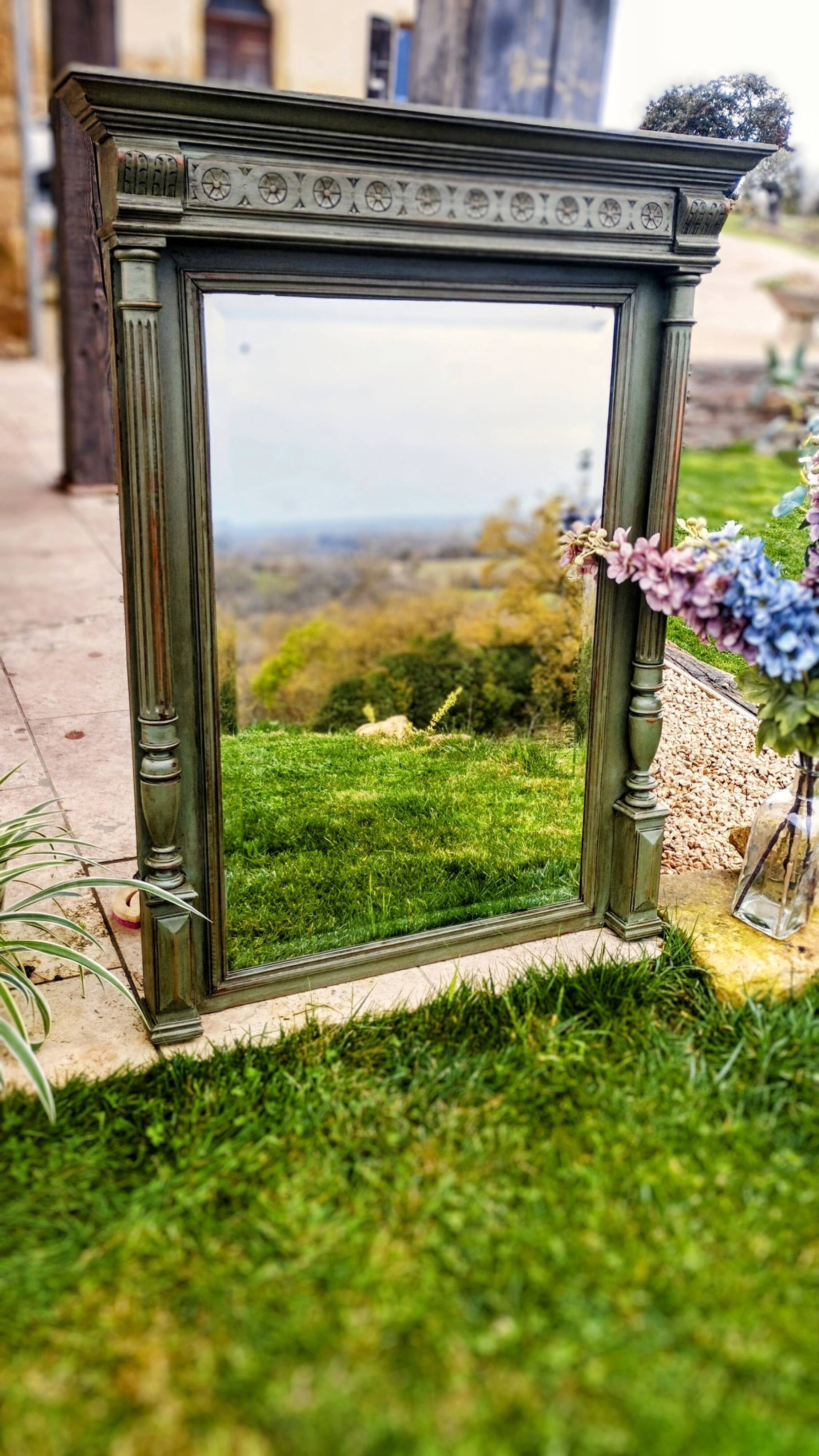 Antique olive green mirror