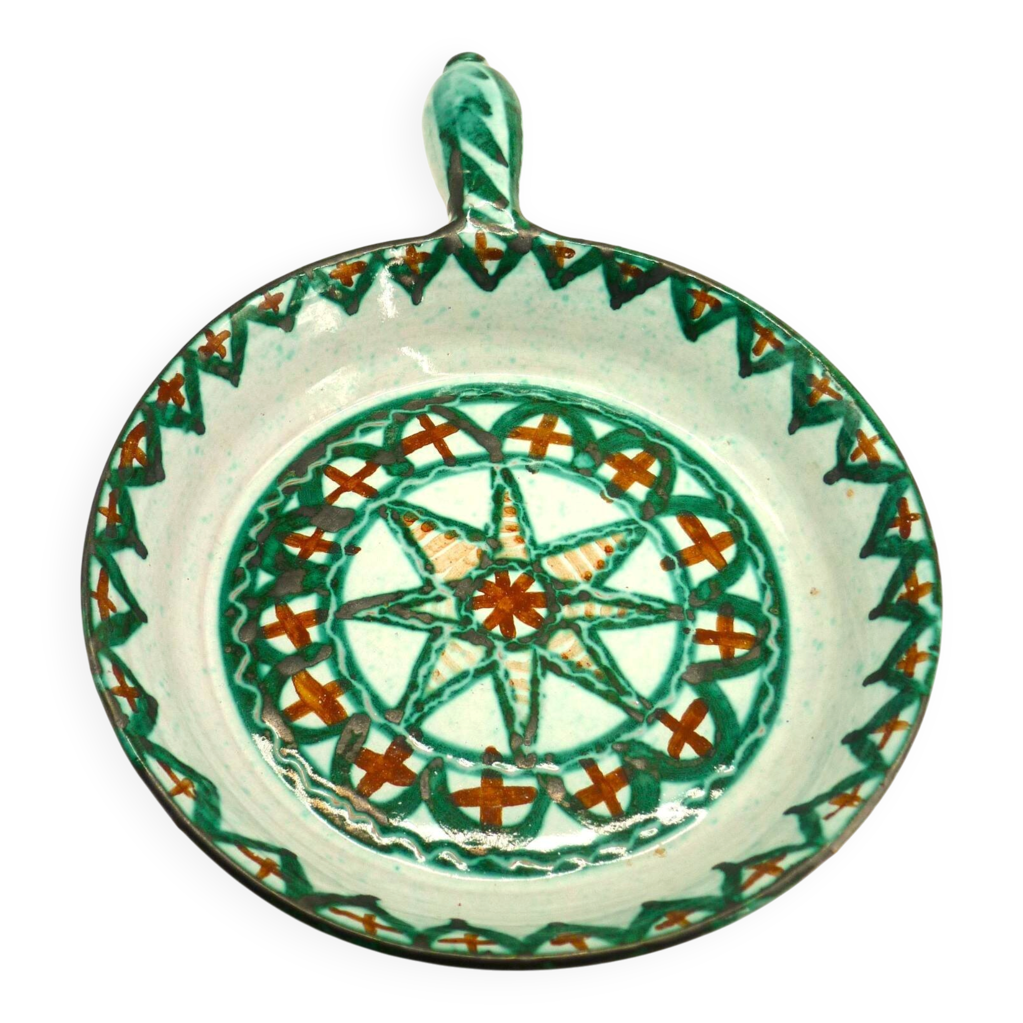 Large frying pan, casserole, signed enamelled ceramic by Humbert Pittari Vallauris.