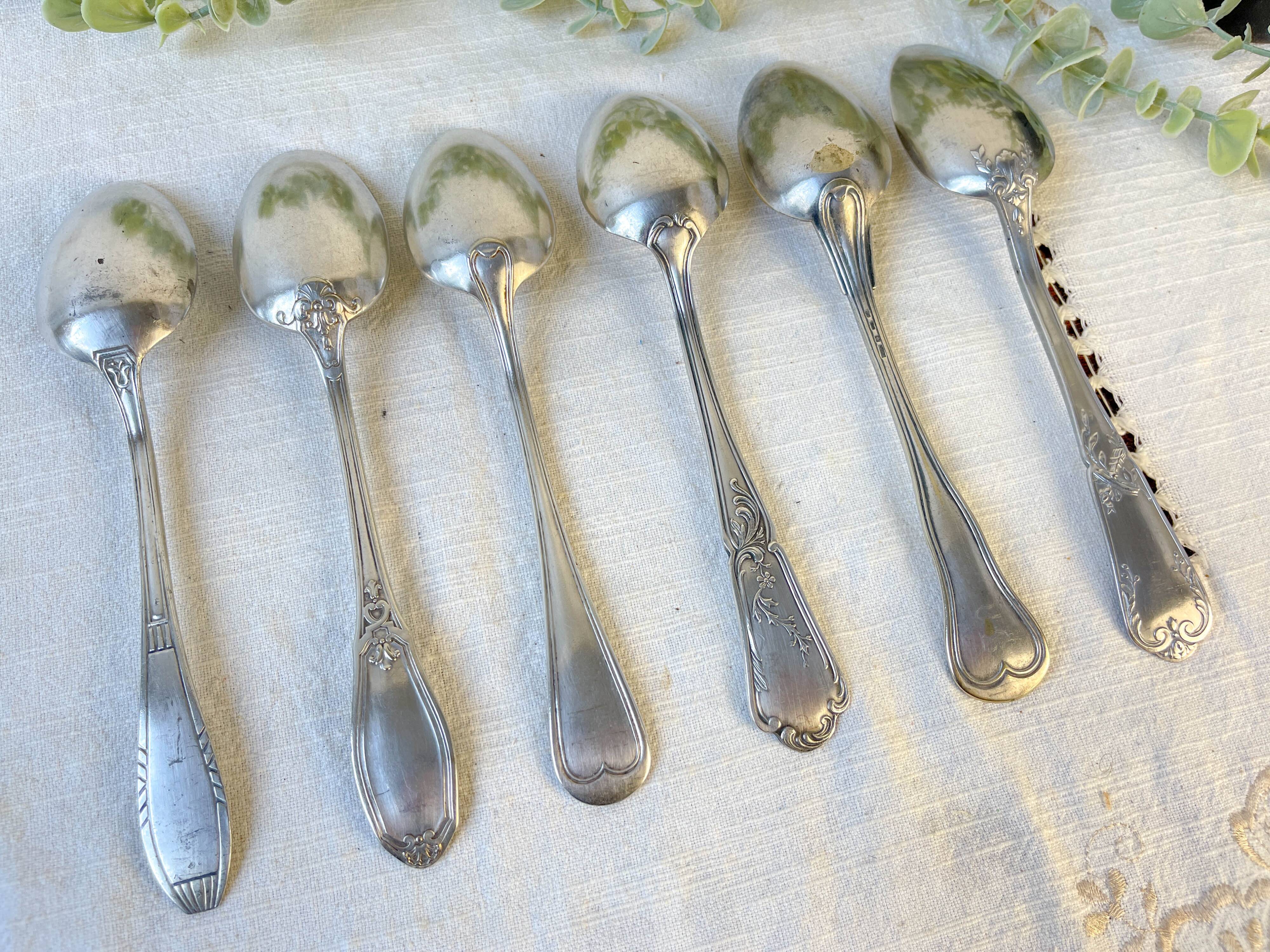 Set of 6 mismatched vintage soup spoons