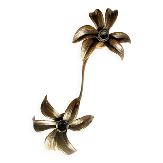 Wall light in golden brass, two flowers 70s Design Willy Daro Belgium