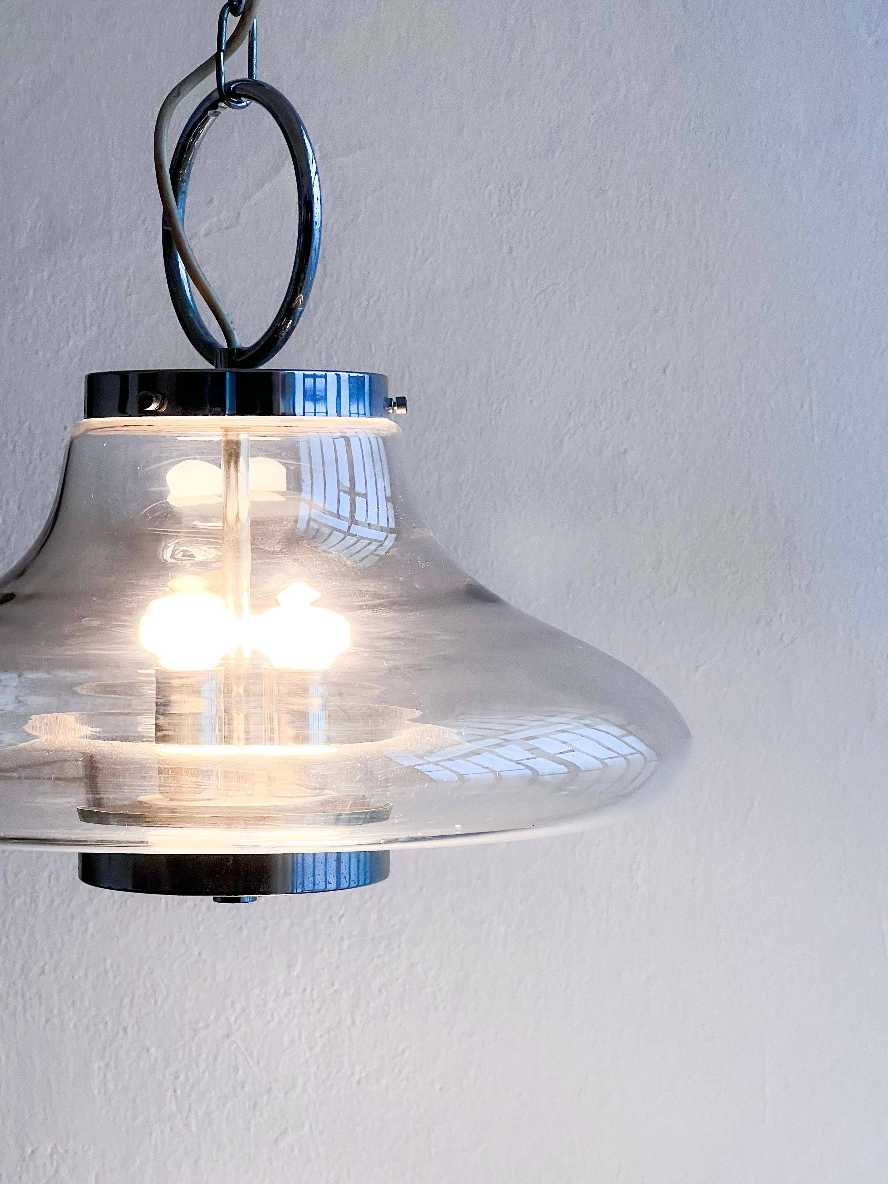 Vintage Murano Glass Accent Chandelier, Space Age Era Chrome Nason Mazzega Style