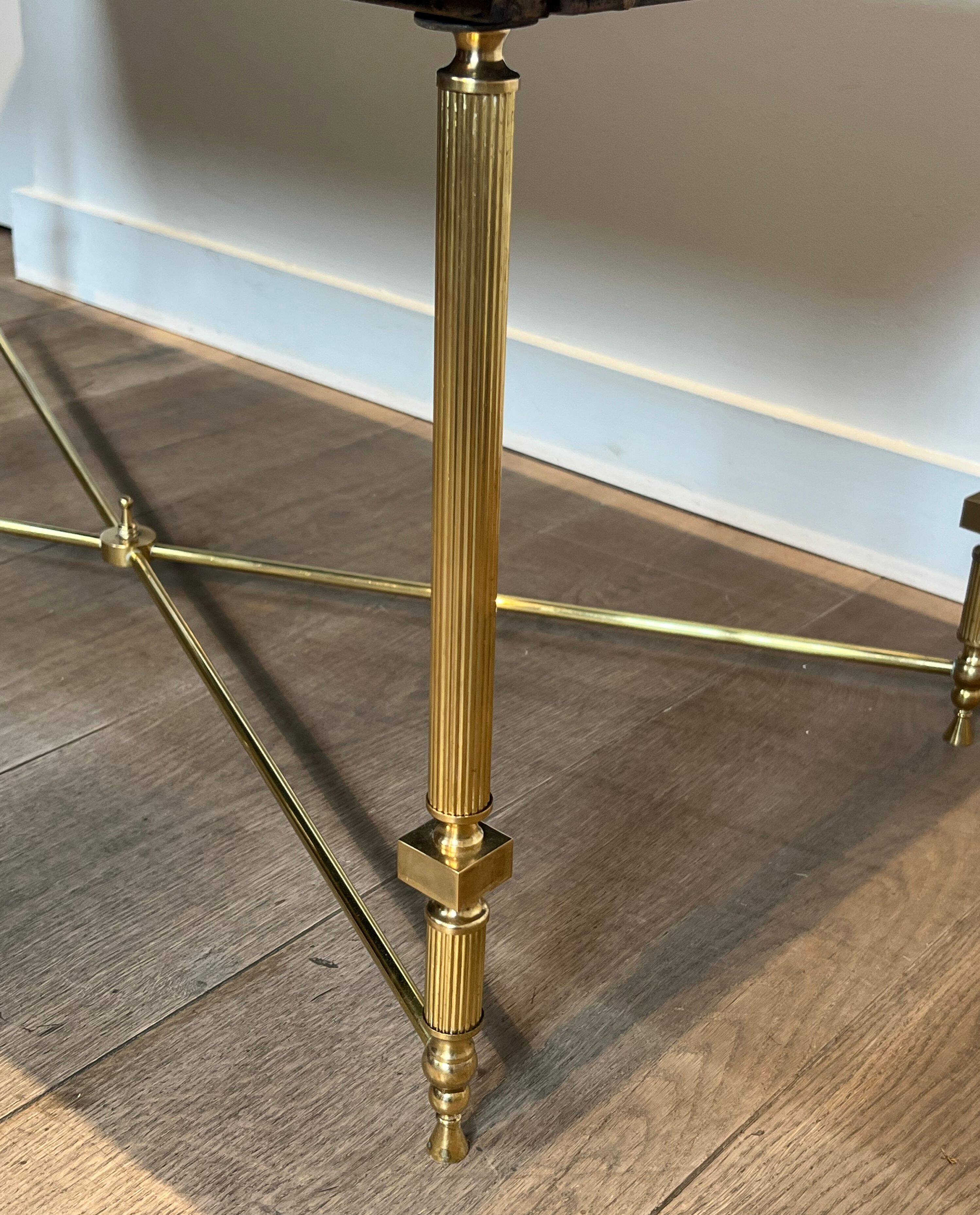 Neoclassical style brass coffee table with lacquered top depicting chinoiserie scenes, attributed to Maison Jansen