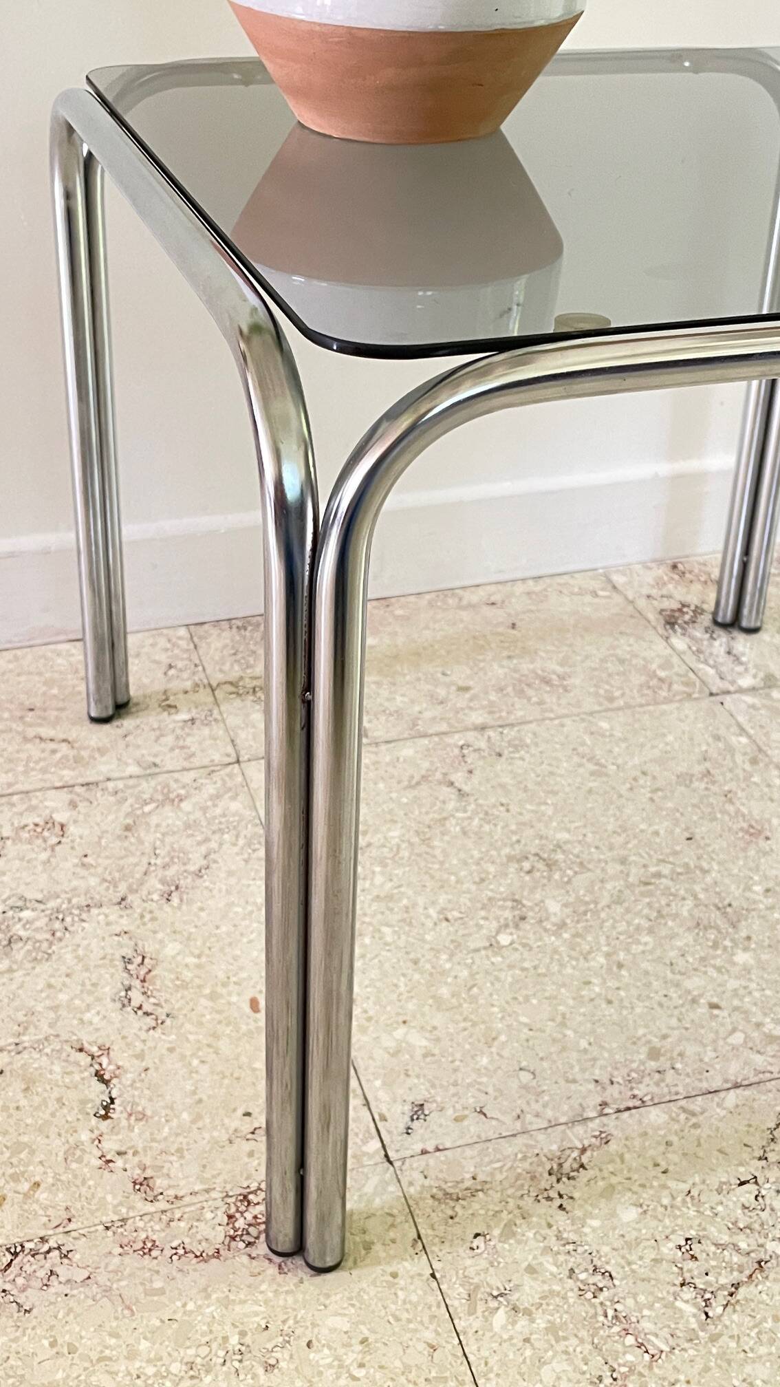 1970s coffee table glass and chrome steel