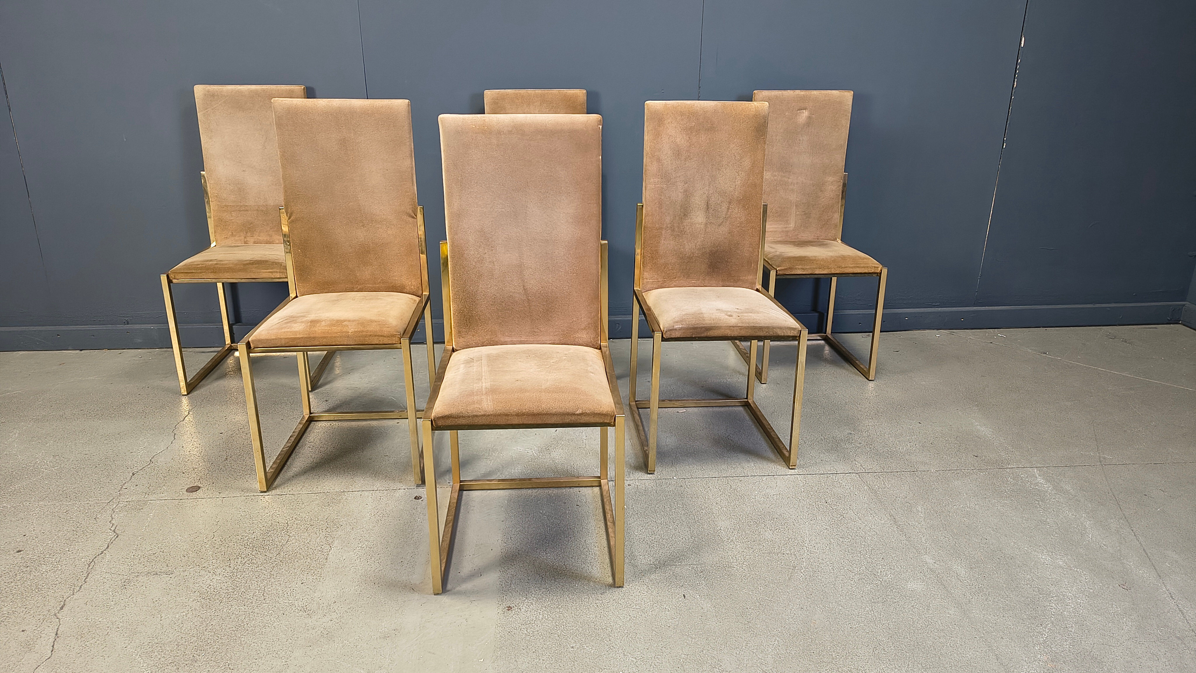 Vintage brass and alcantara dining chairs by Belgochrom, 1970s