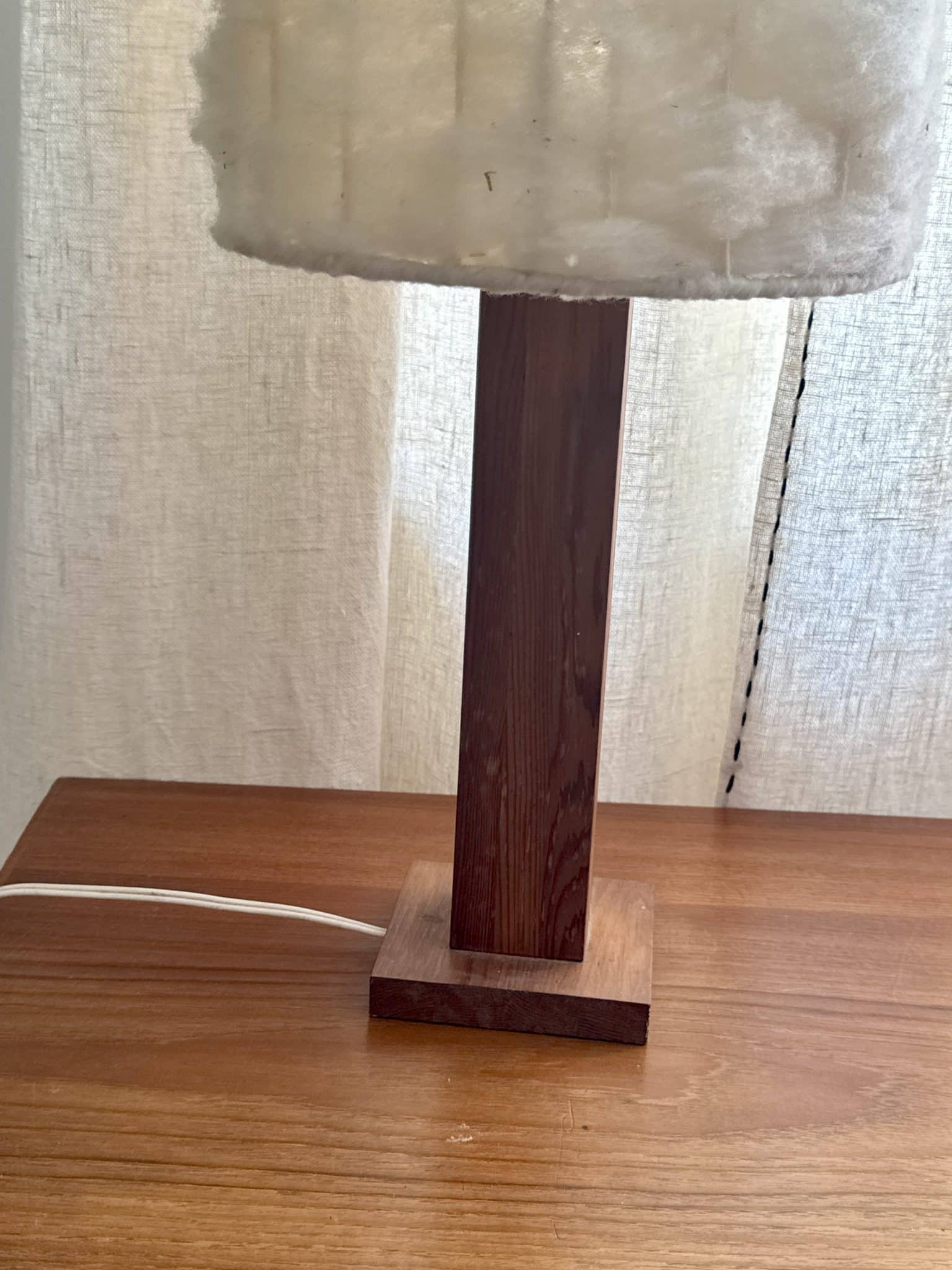Vintage lamp made of wood and wool, 1970s.