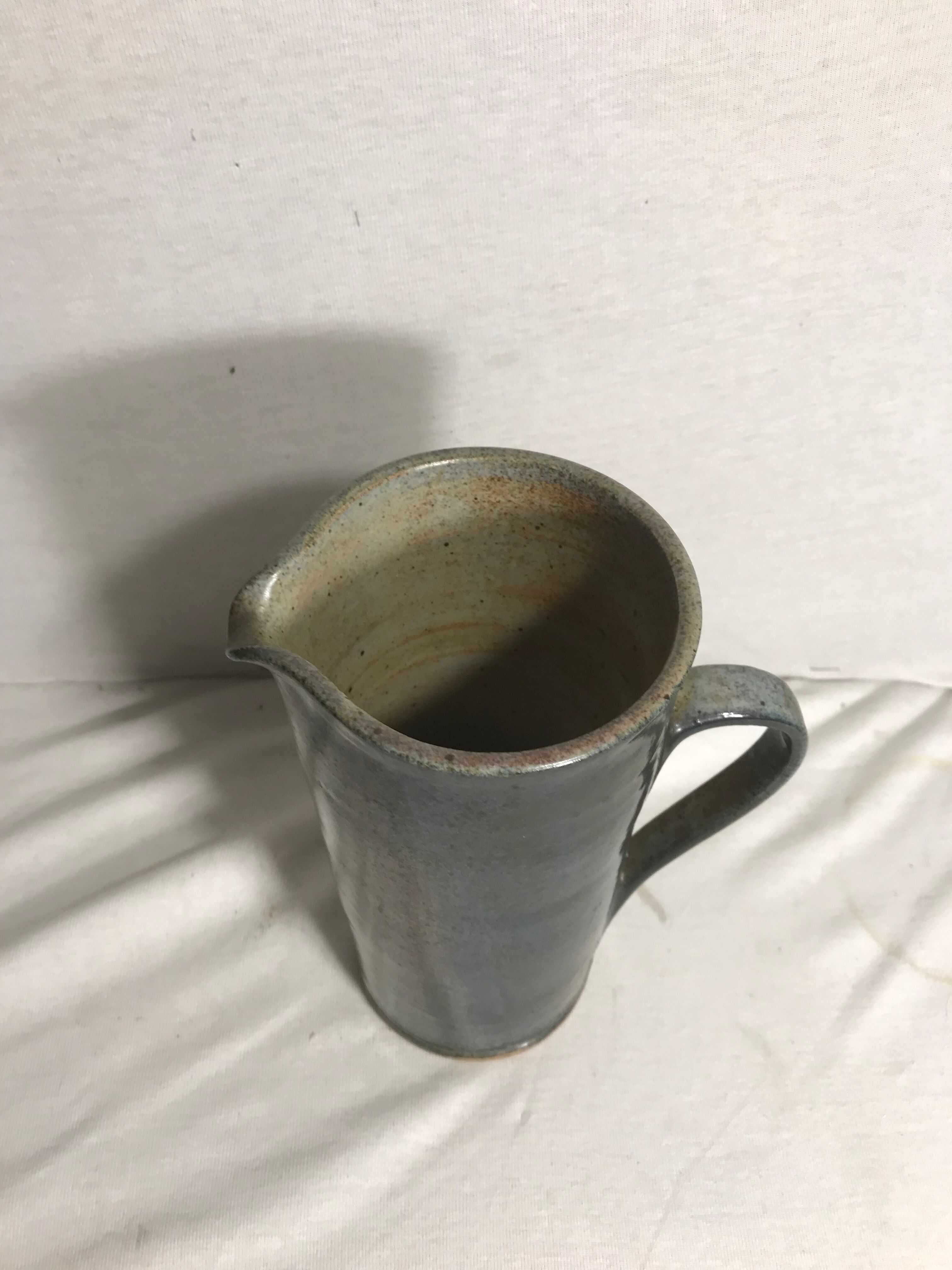 Enamelled ceramic pitcher, 70s, in blue gray