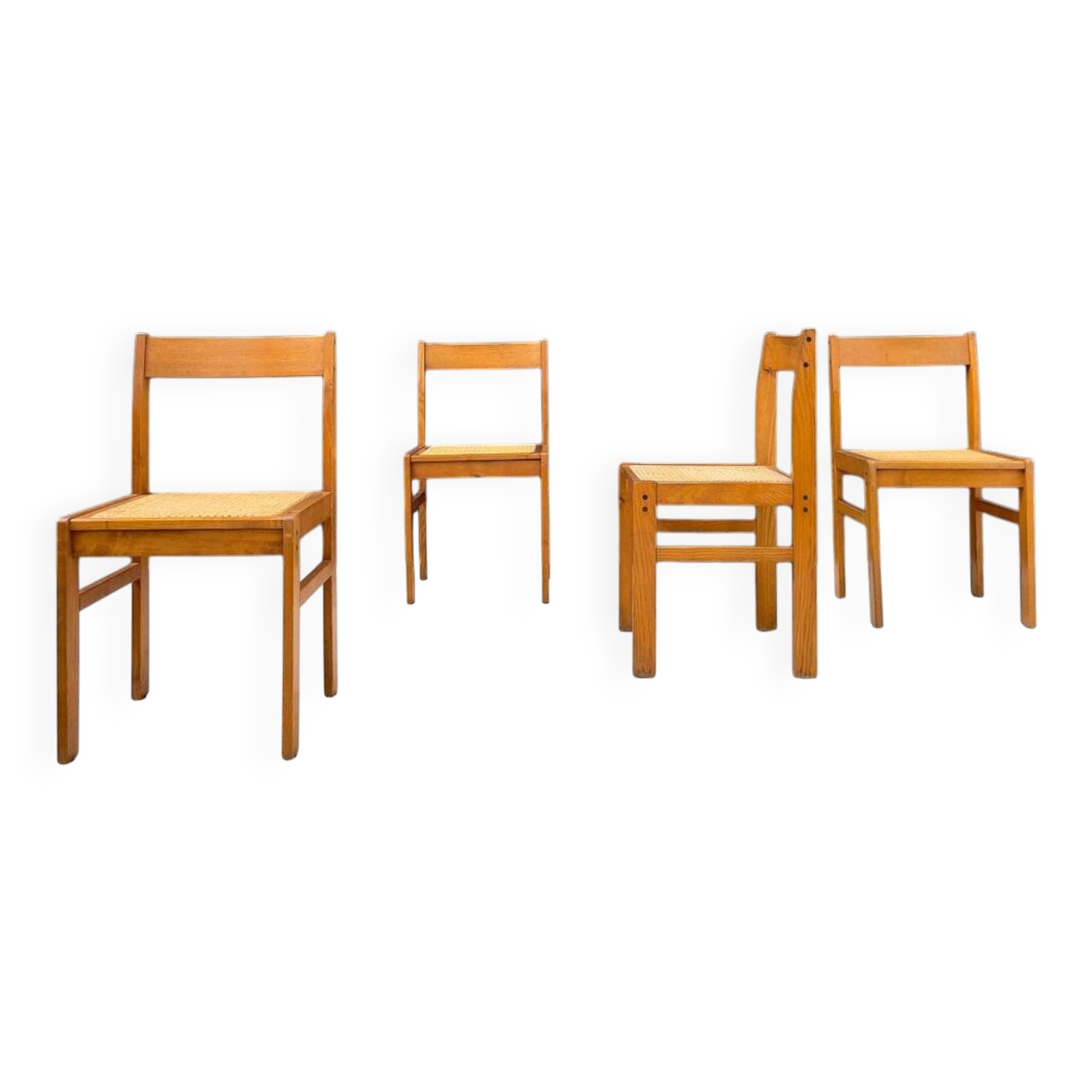 Chaises en frêne et en osier, 1950, ensemble de 4