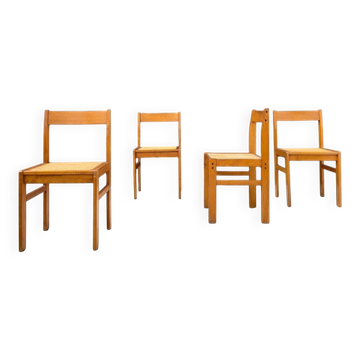 Chaises en frêne et en osier, 1950, ensemble de 4