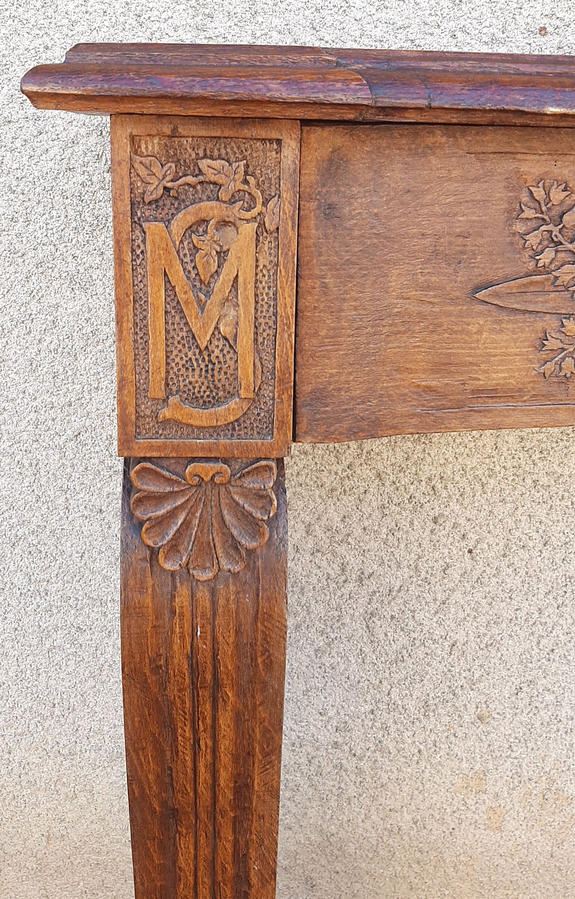 carved wooden fireplace mantle