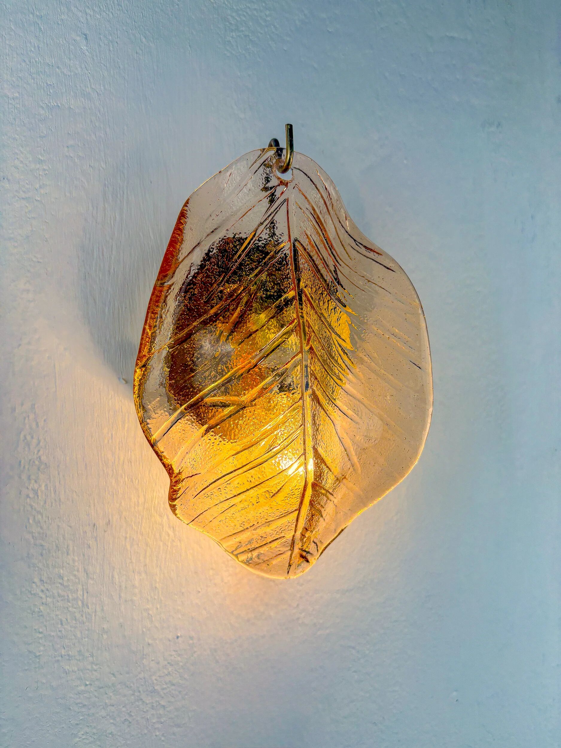 Applique murale en verre de Murano rose "Feuille" italienne, années 1970