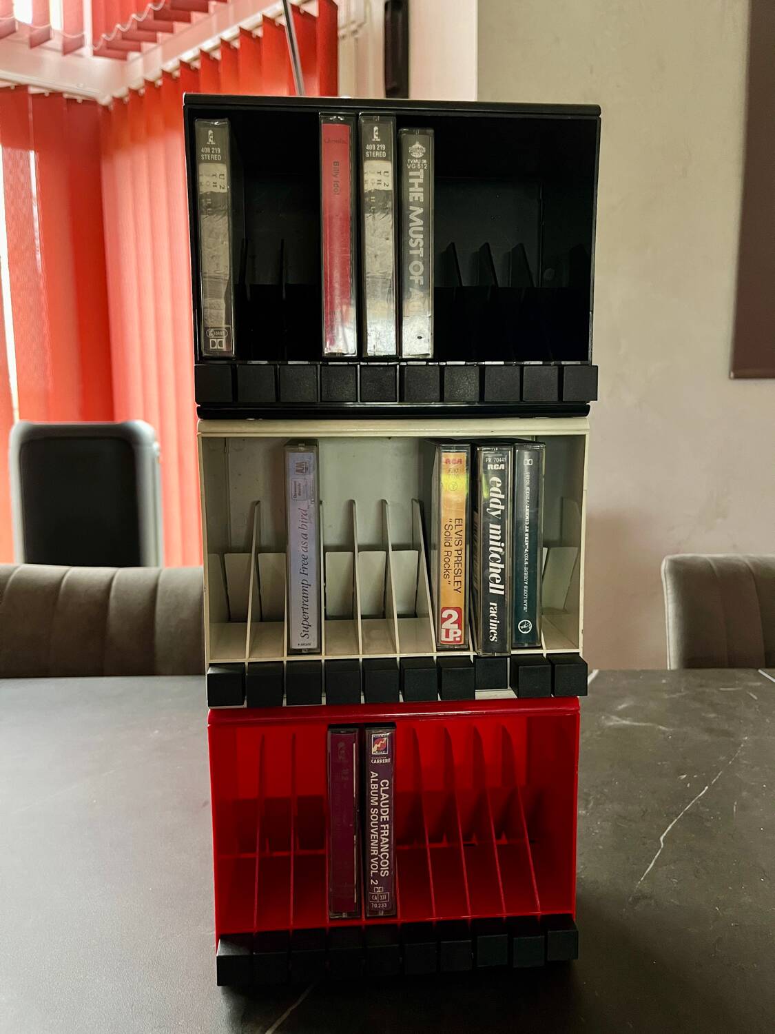 3 range cassettes biblio de Giotto Stoppino pour Rexite 1970