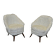Pair of Mid-Century armchairs in white faux fur with beech legs.