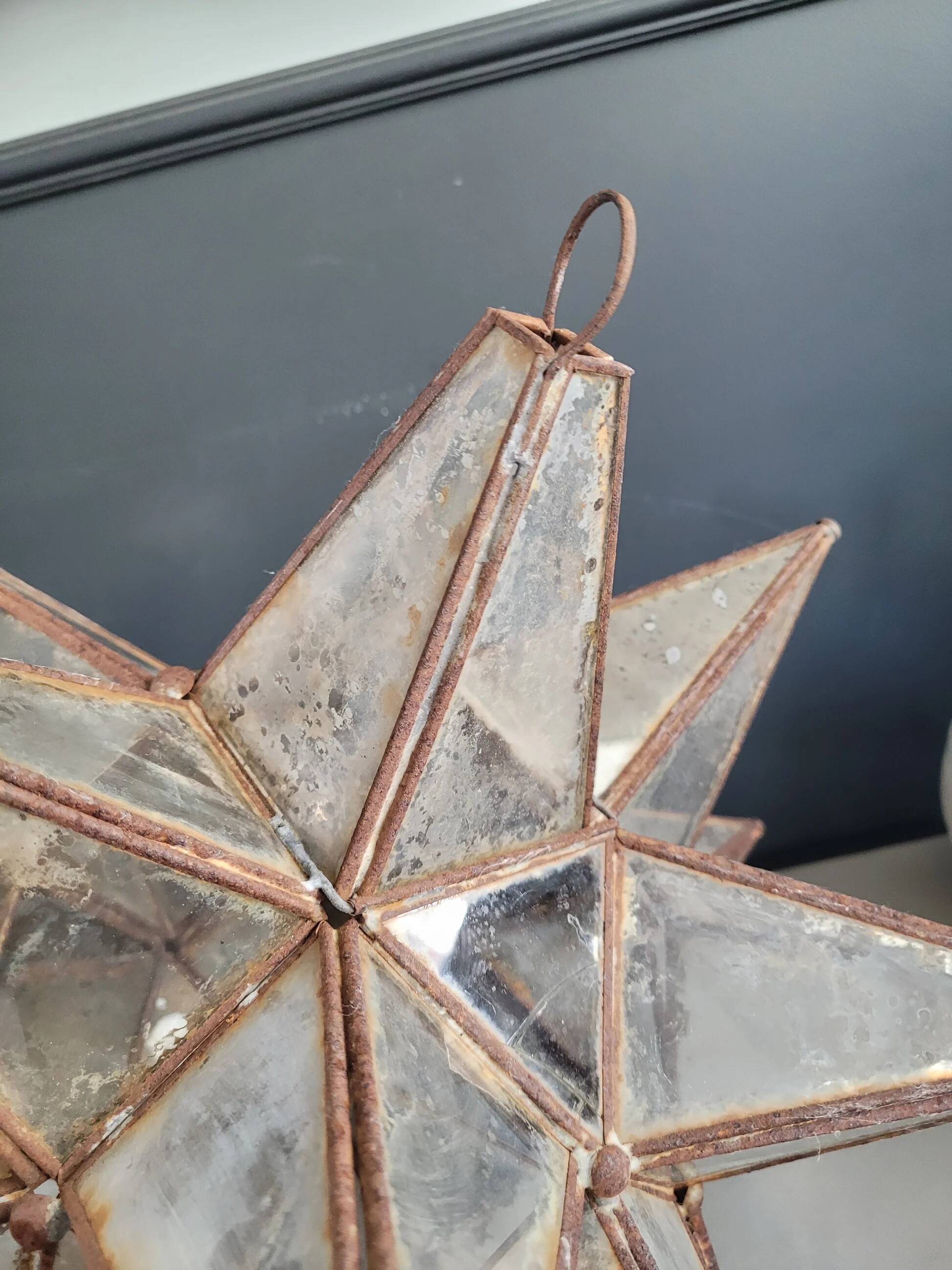 Metal and mercury glass star pendant lamp - 18 branches
