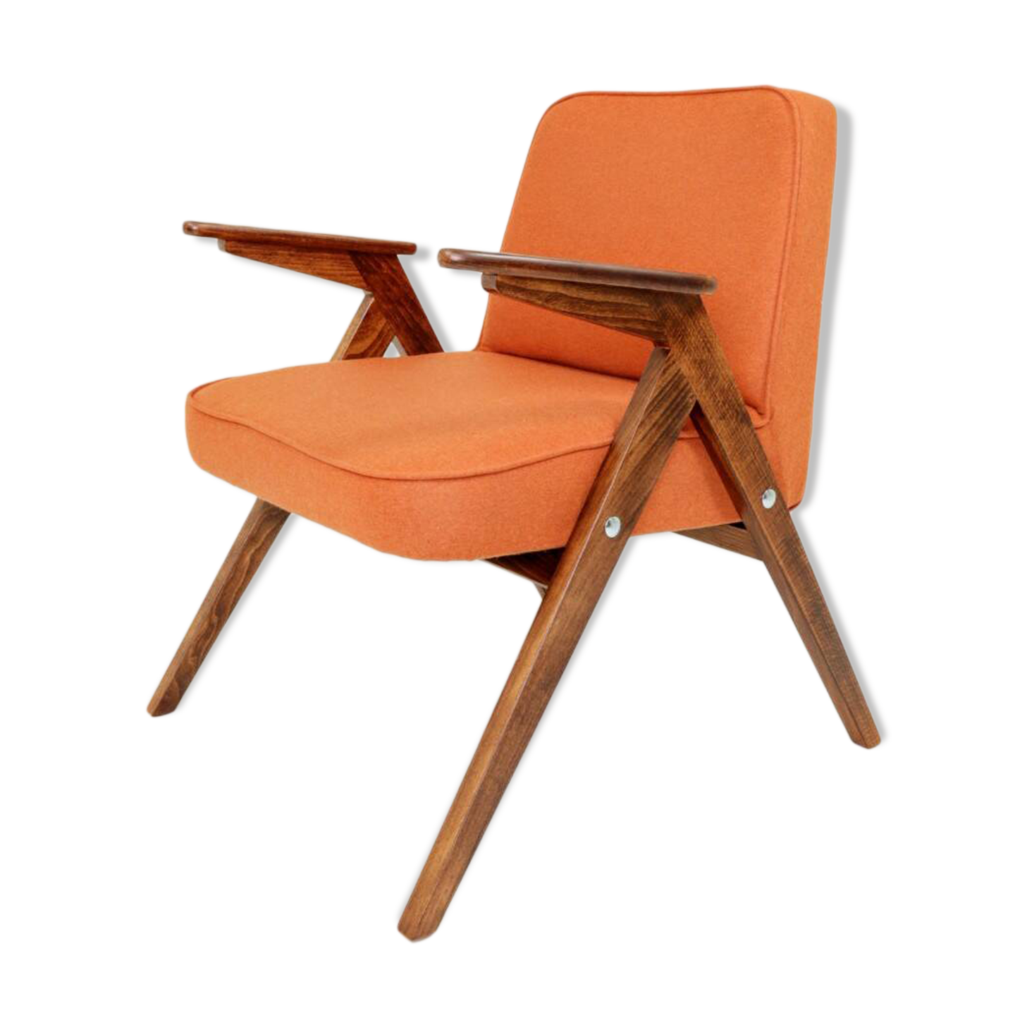Fauteuil scandinave papaye orange laine 1960