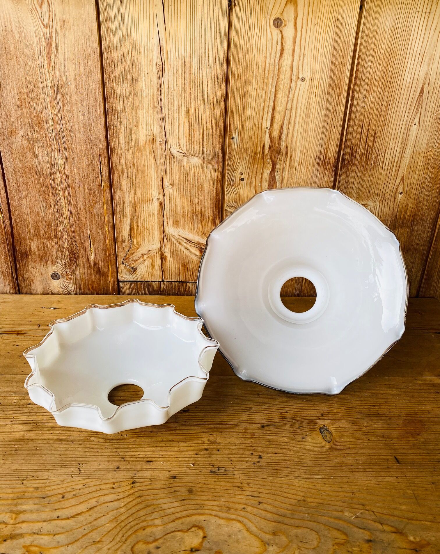Duo of 2 suspensions in vintage white opaline.