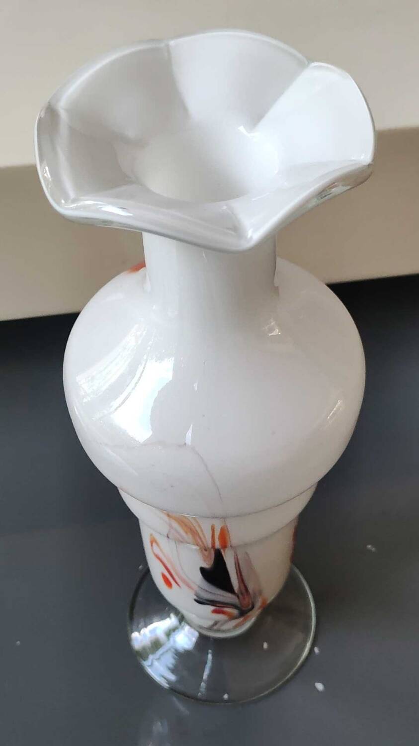 Dalian Glass Co Ltd. Snowflake vase. Smoked swirl decoration. Height 25.5