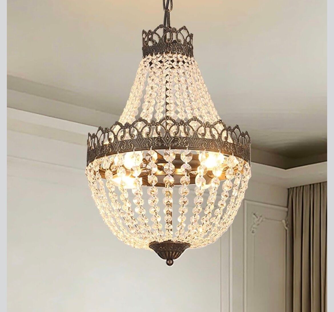Lustre corbeille en cristal et bronze de style Empire