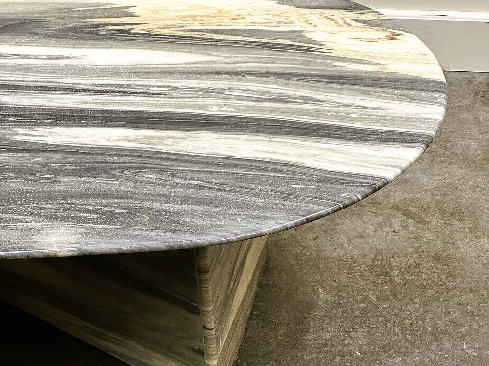Large vintage unique marble table with zig zag base, France, 1980s