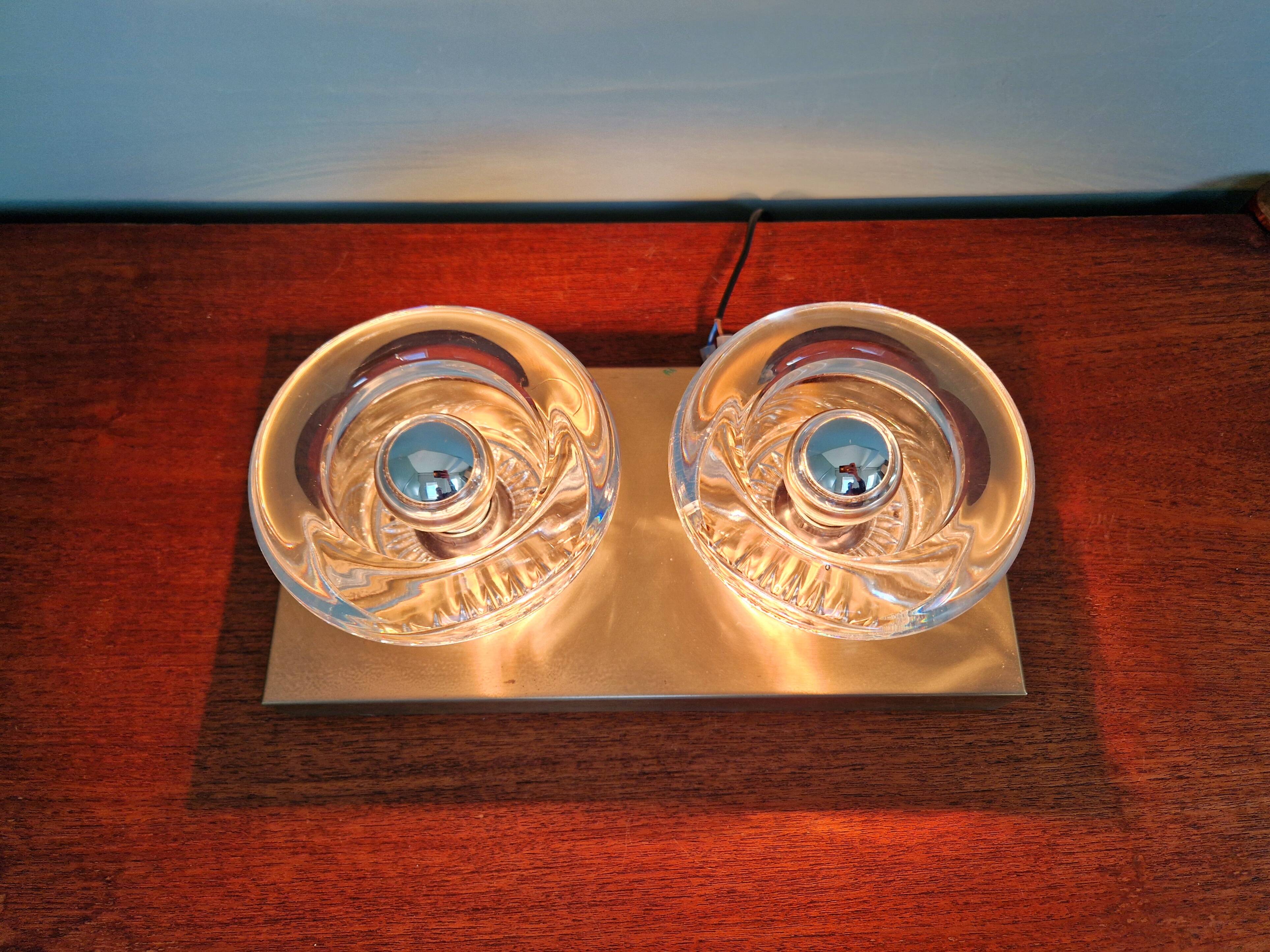 Double wall light in brass and glass, Space Age style, Cosack, 1970