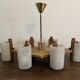 Vintage Scandinavian chandelier 6 lights – Wood and frosted Perspex – 1960s/70s