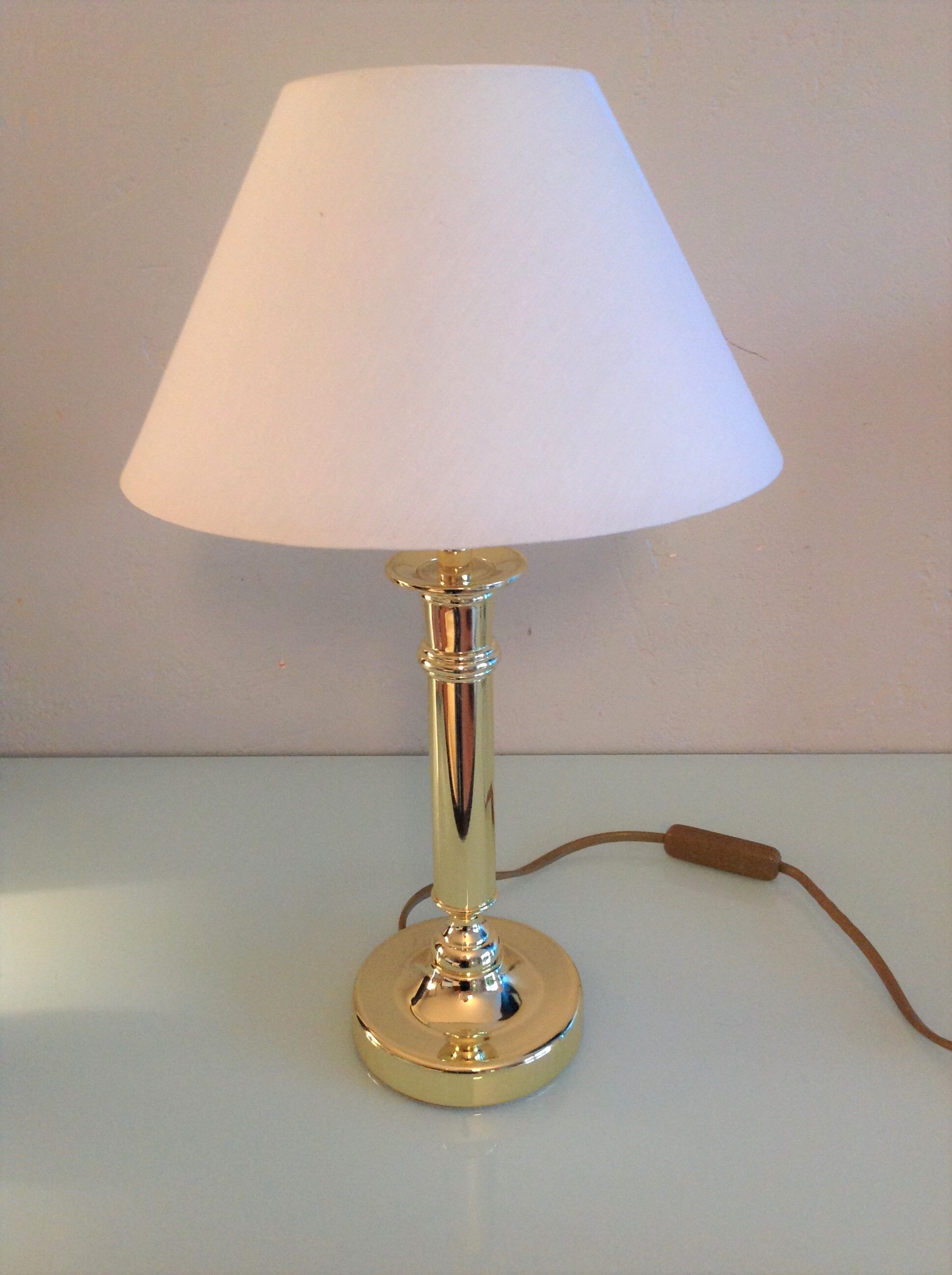 Brass lamp and lampshade fabric ecru / vintage 70s