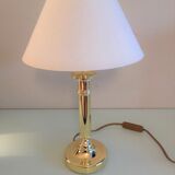 Brass lamp and lampshade fabric ecru / vintage 70s