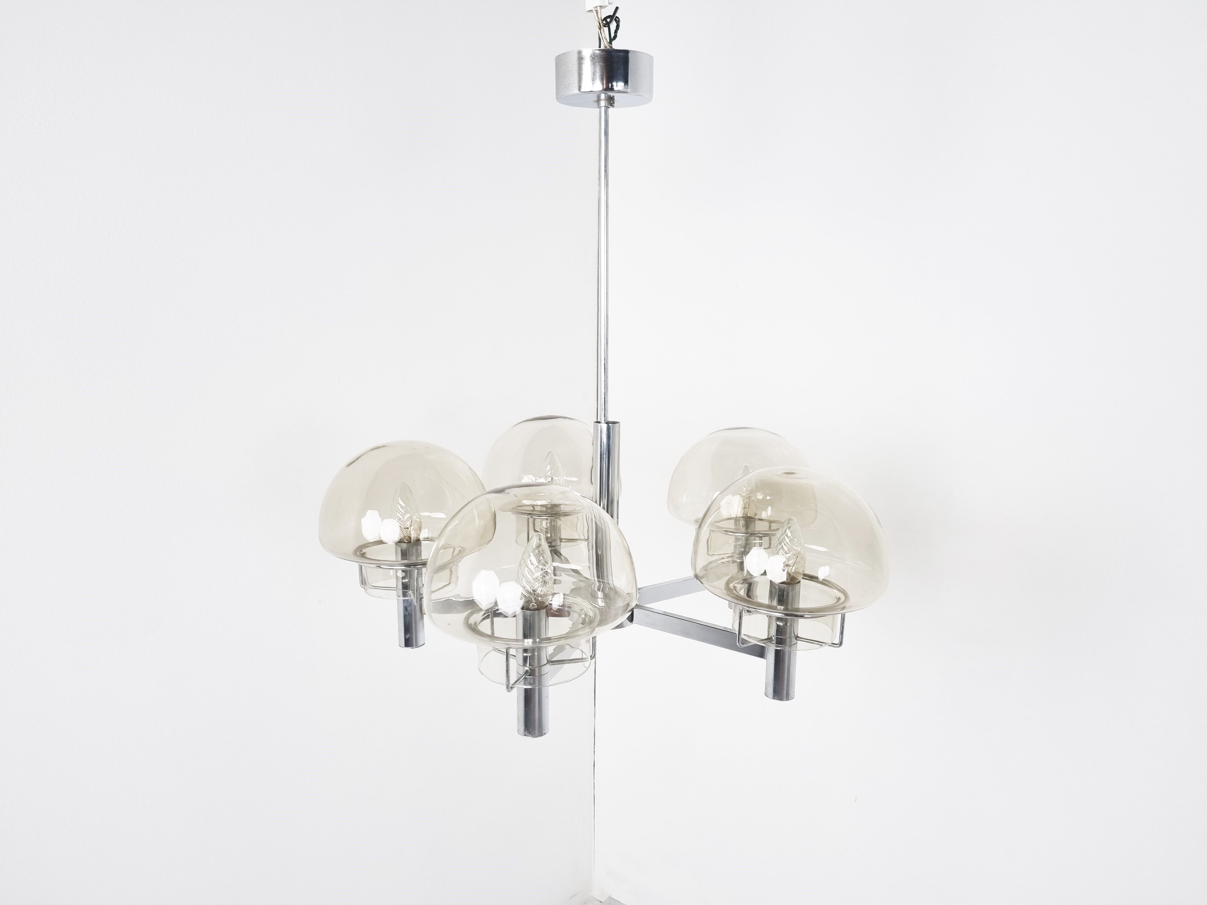 Vintage italian glass and chrome chandelier, 1970s