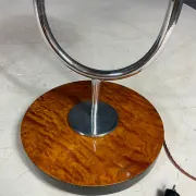 Restored Bauhaus floor lamp with integrated table by R. Slezák, chrome and wood, Czechoslovakia, 1920s, 172 × 45 cm