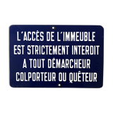 Vintage building entry enamelled plate