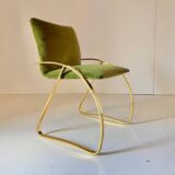 Vintage Green Velvet Office Desk Chair, Chrome Frame, Italy, 1970s