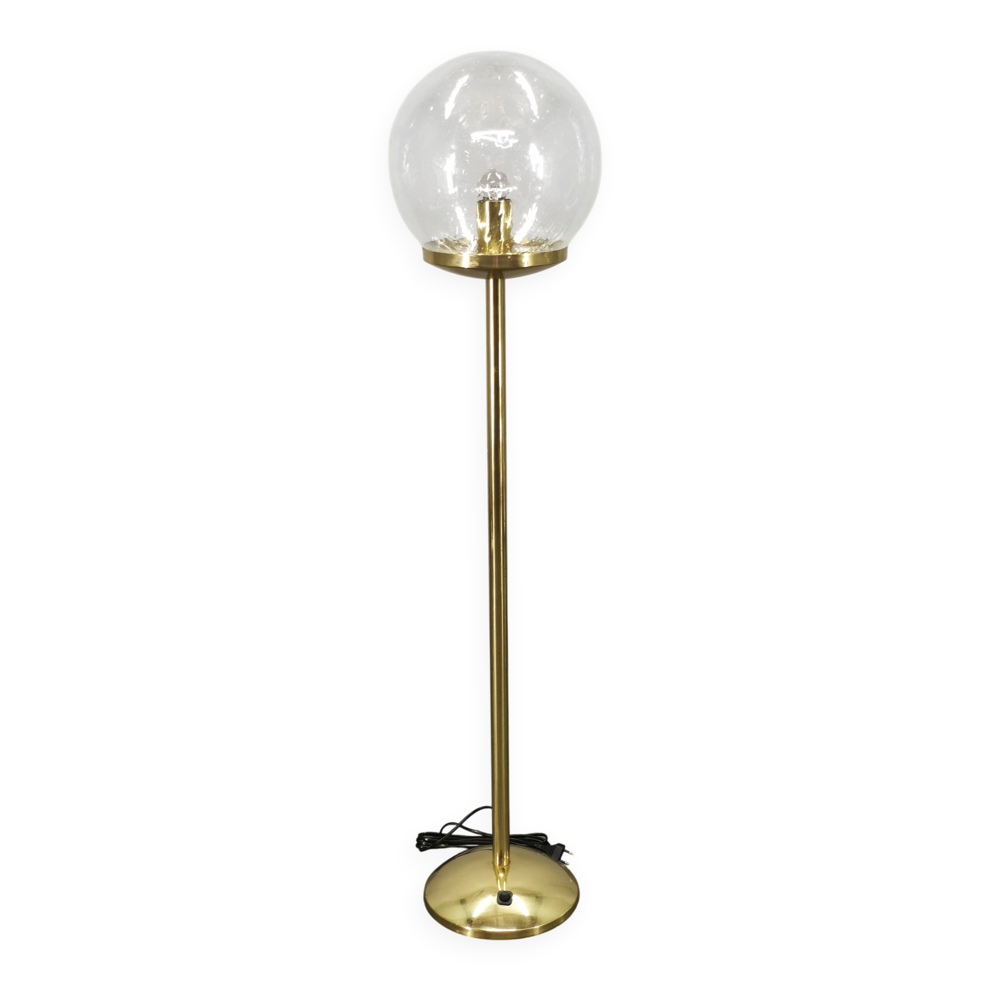 Space Age Bubble Glass and Brass Floor Lamp, Czechoslovakia, 1970s